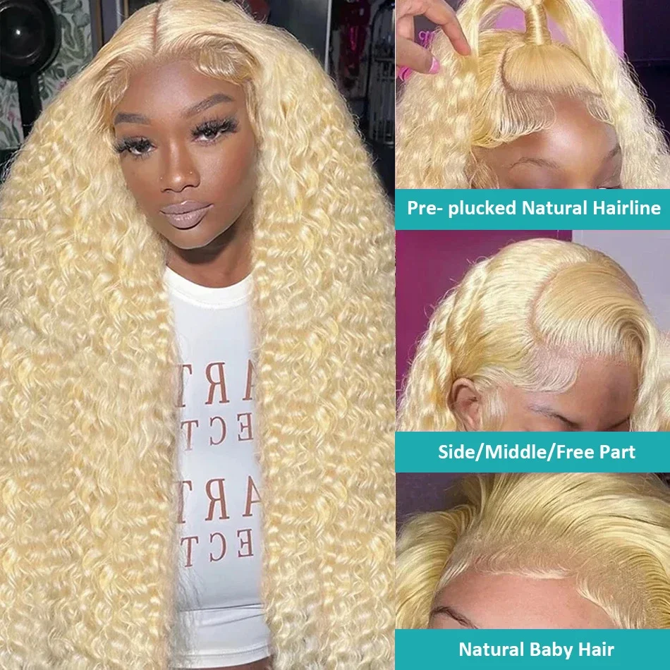 Perruque Lace Front Wig Deep Wave naturelle bouclée, cheveux humains, blond miel 250, 13x4, Full HD, 613 de densité, 36 pouces, pour femmes, 360