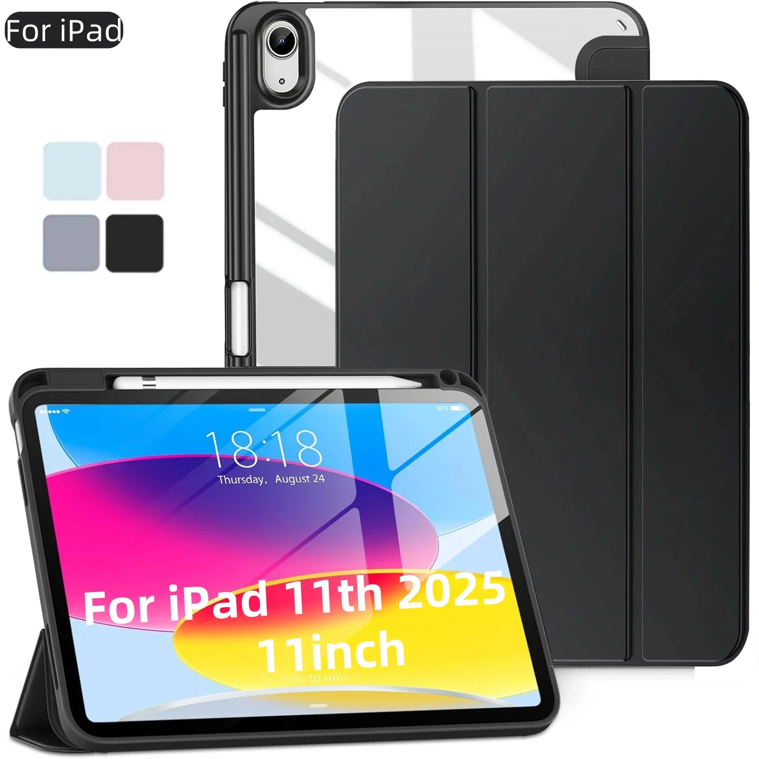 

Чехол Funda для iPad A16 2025, магнитный тройной прозрачный акриловый чехол с держателем для карандашей для iPad 11 поколения, чехол для планшета