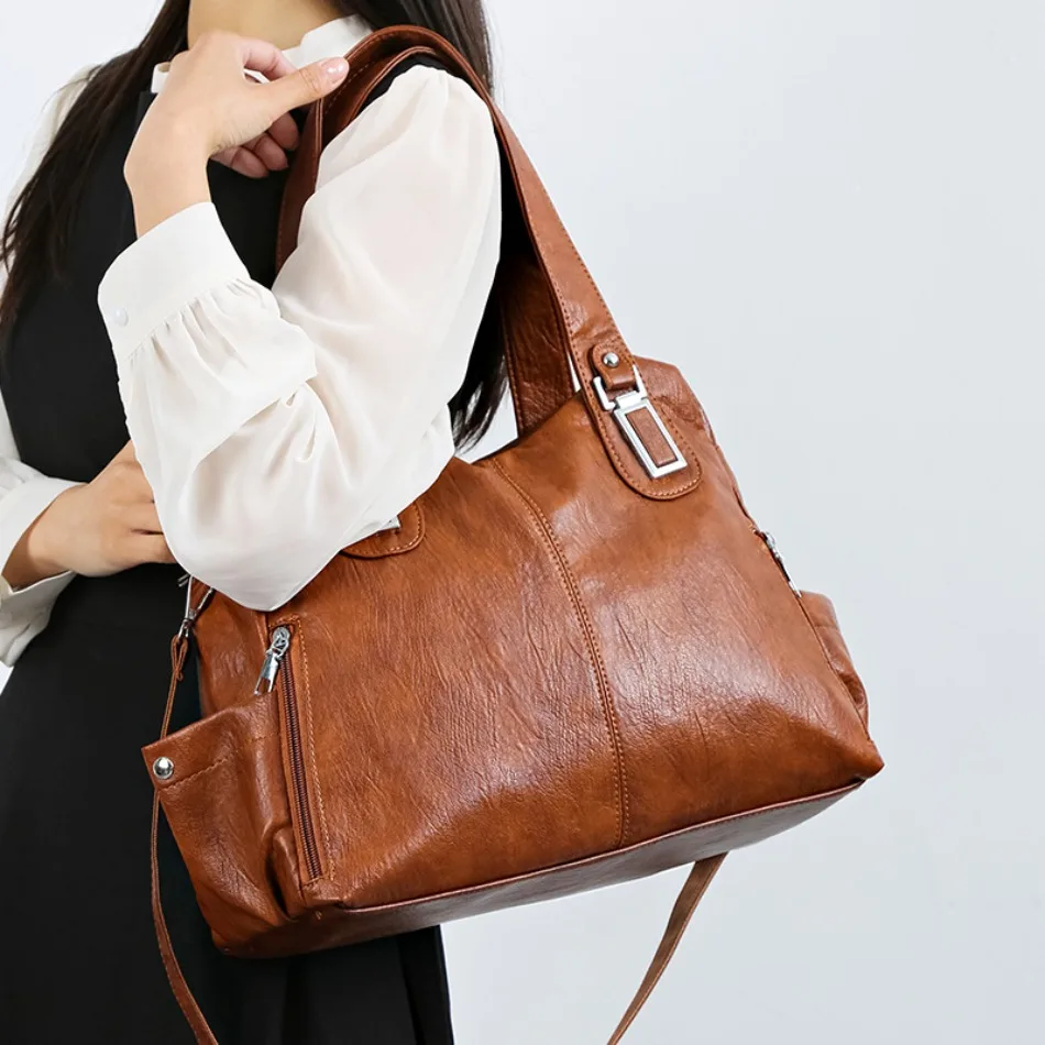 Jednokolorowa torba na ramię dla kobiet 2025 wysokiej jakości miękka skórzana torba na ramię na co dzień damska torebka listonoszka w stylu Vintage Crossbody Sac — zdjęcie 3