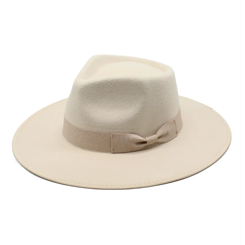 Chapeau haut de forme de jazz beige à bord couvert pour hommes et femmes, casquette Fedora en feutre S Bowvétérans t, goutte d'eau, européen et américain