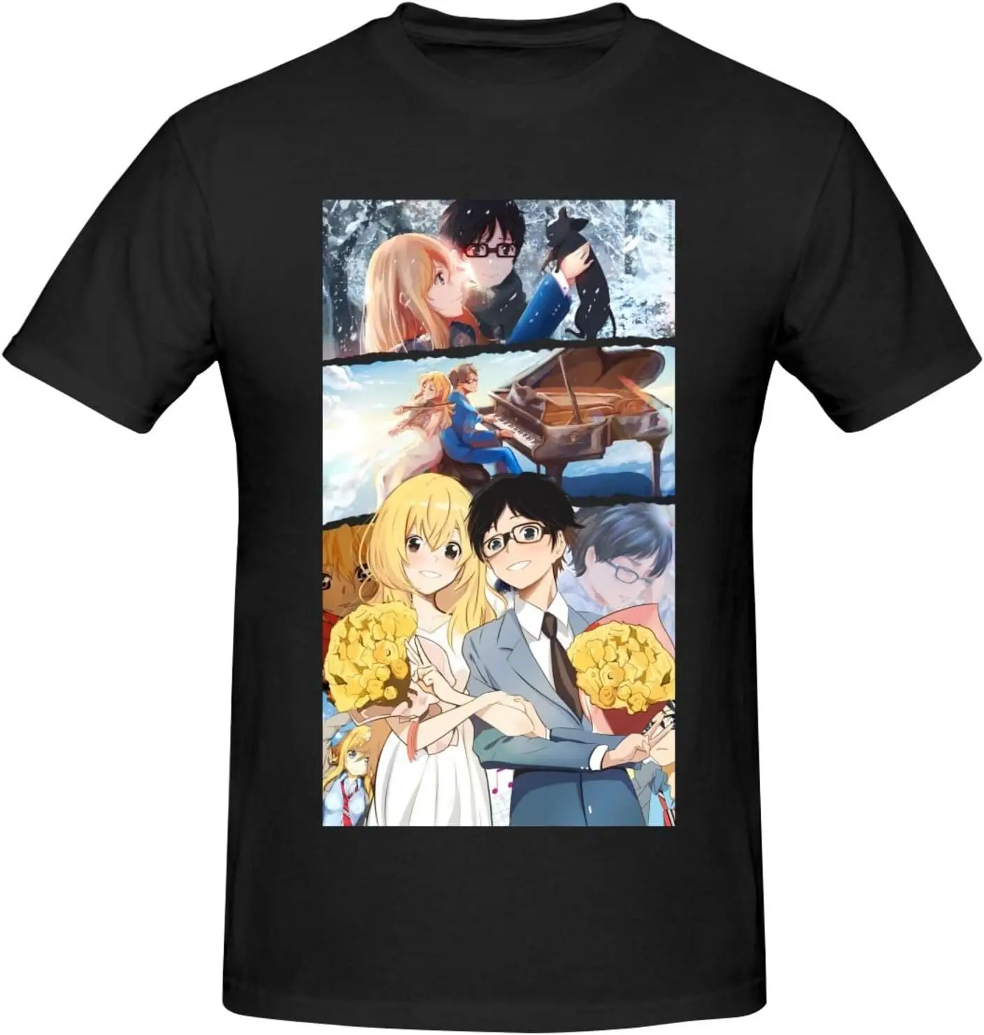 

Your Lie Anime in April Shirt Men's Breathable Custom Cotton Short Sleeve Tshirt Fashion Casual Tops Tees Black