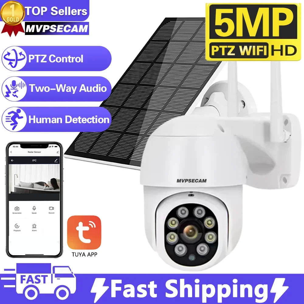 

Solar Camera WIFI Outdoor 5MP HD Wireless Security CCTV Waterproof Night Vision PIR Human Detect PTZ with Solar Panel Tuya APP