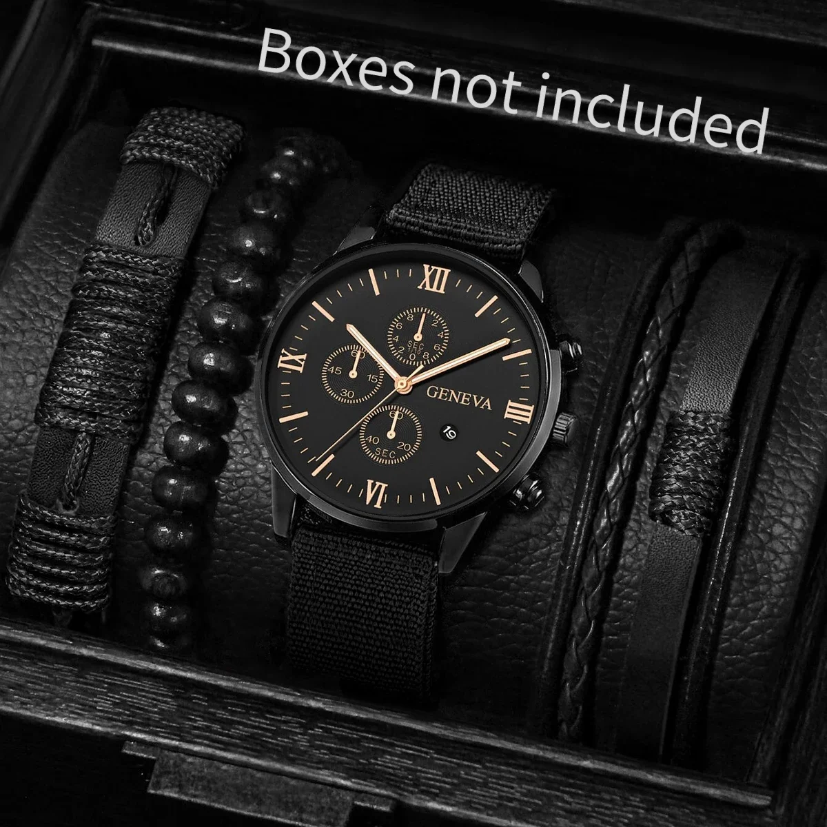 Men's Vintage Watch Set with Braided Bracelets