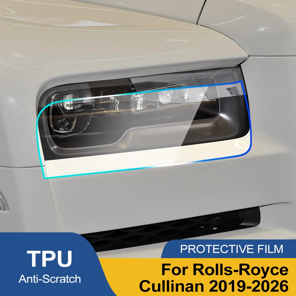 

High-Gloss Smoke Black TPU Headlight Protective Film for Rolls-Royce Cullinan 2019-2026 Pre-Cut PPF Anti-Scratch Vinyl Wrap Kit