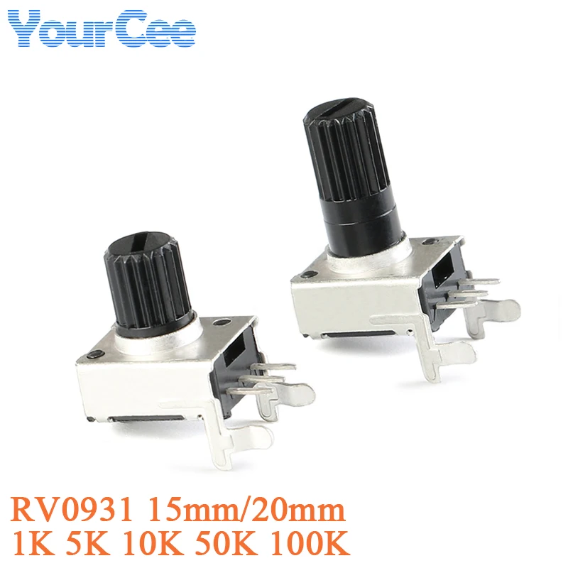 10pcs RV0931 Potentiometer Side-Adjustable Handle 20mm/15mm Shaft 1K/B102 5K/B502 10K/B103 50K/B503 100K/B504 WH09 0931