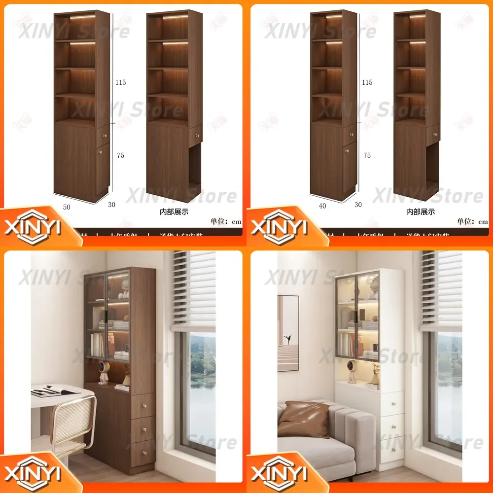 Solid Wood Sofa Side Cabinet for Living Room Storage Crevice Organizer Pull Out Corner Narrow Bookcase Storage Locker