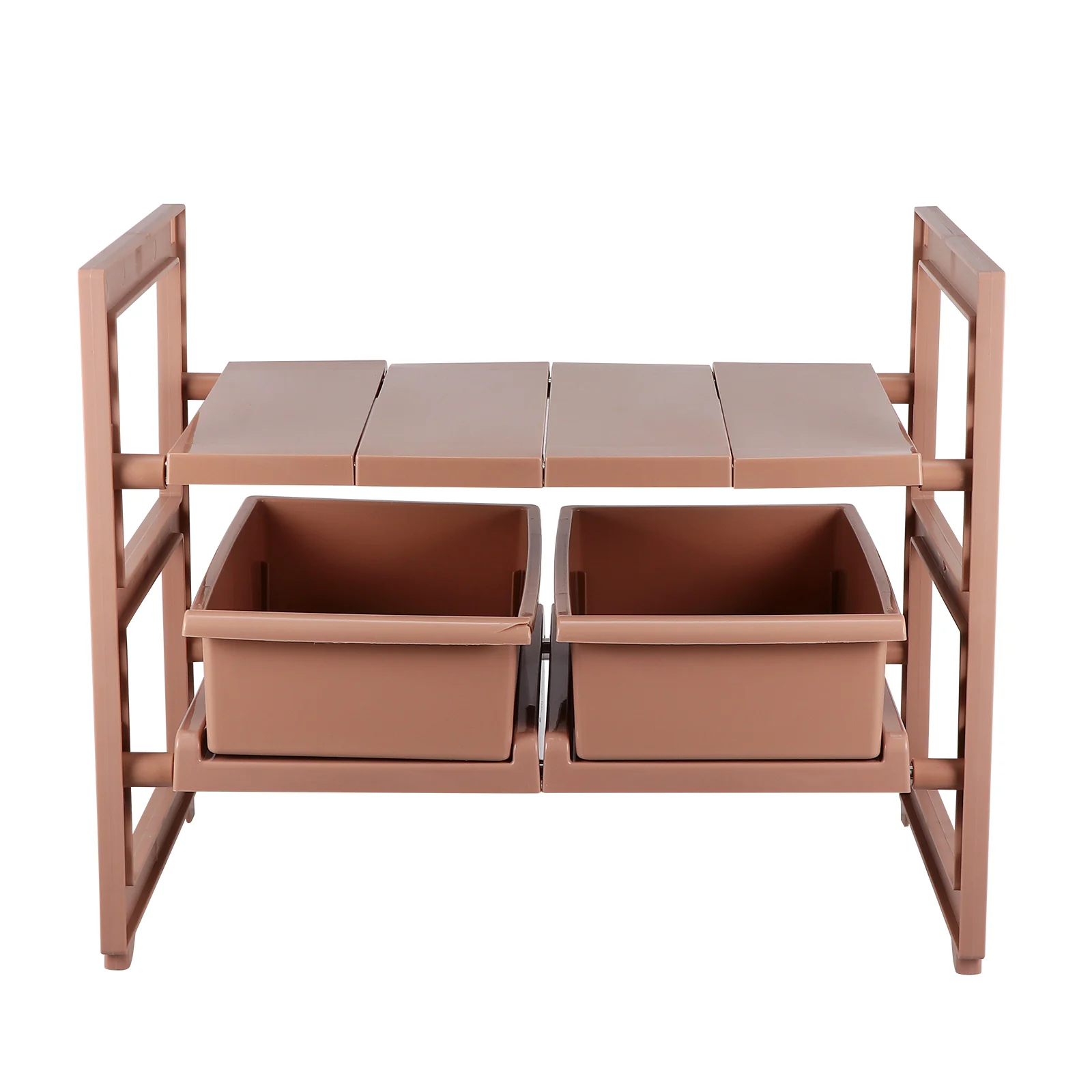 

1pc Telescopic Storage Rack Expandable Kitchen Sink Organizer Cabinet Holder 2 Drawers Plastic Shelf Under Cabinet Storage