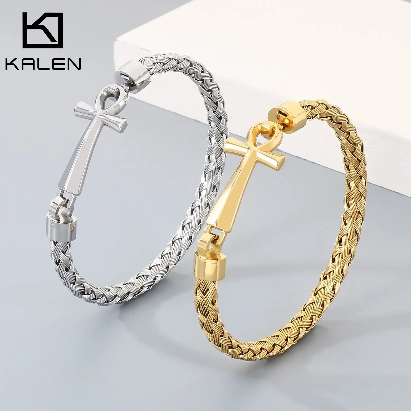 KALEN Innovative Cross Linked Woven Bangle Street Rap Singer Accessories Men's Bracelet Fashion Jewelry Banquet Gifts