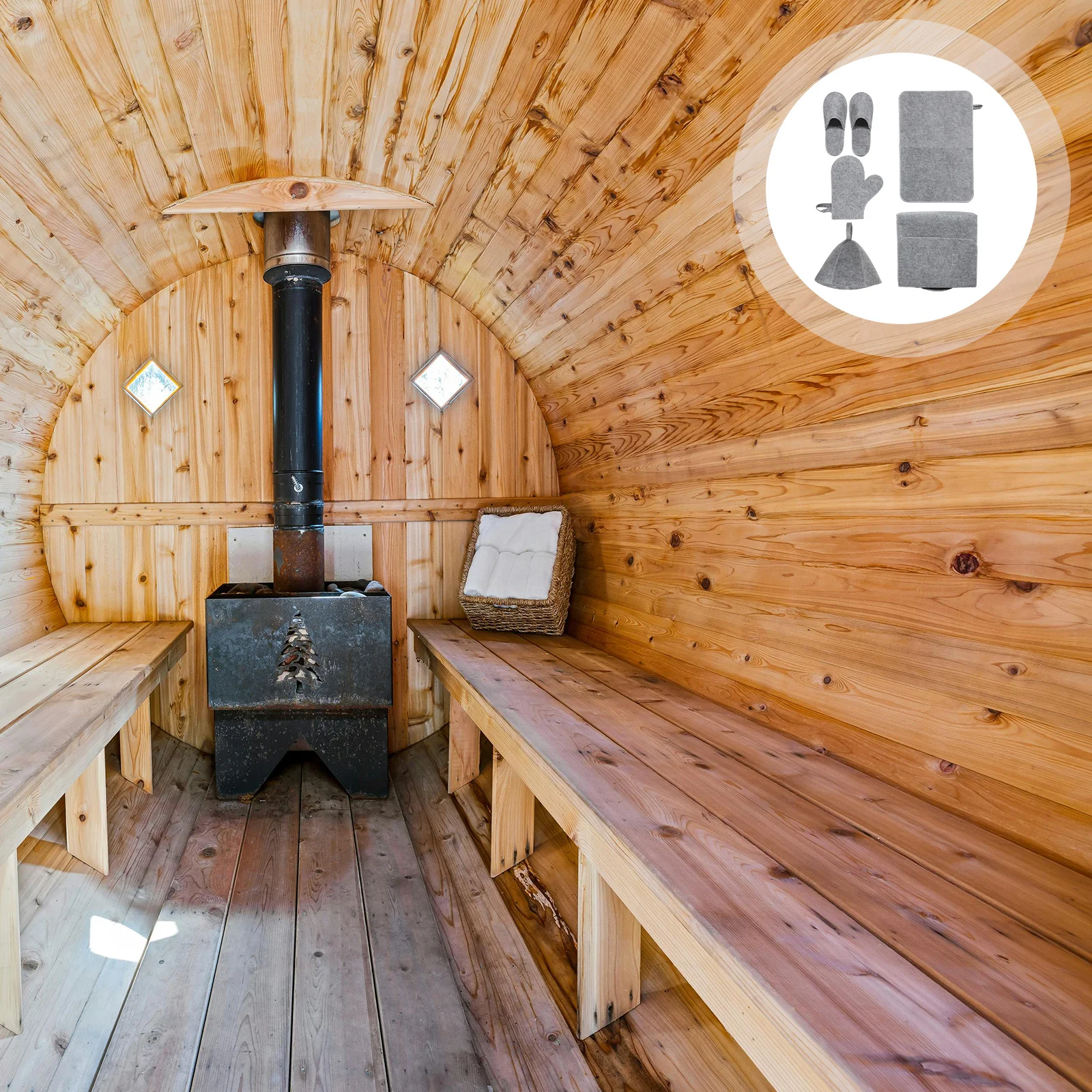 

1Set Felt Sauna Kit with Slippers Bag Pad Mitts Cap Seat Cushion Foot Hand Protection Essential Supplies for Spa Pool Bathroom