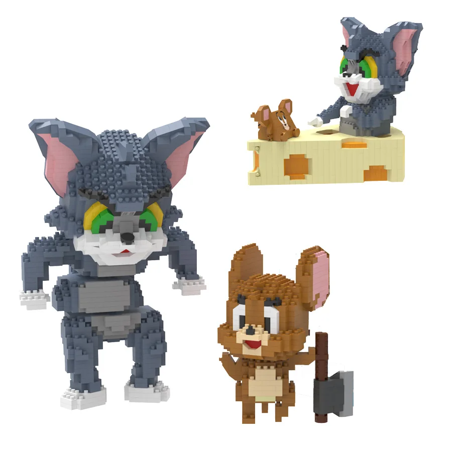 Lindo gato ratón juego de bloques de juguete Micro Mini bloques de construcción figura de Anime juguetes de dibujos animados DIY montaje ladrillos regalos para niños