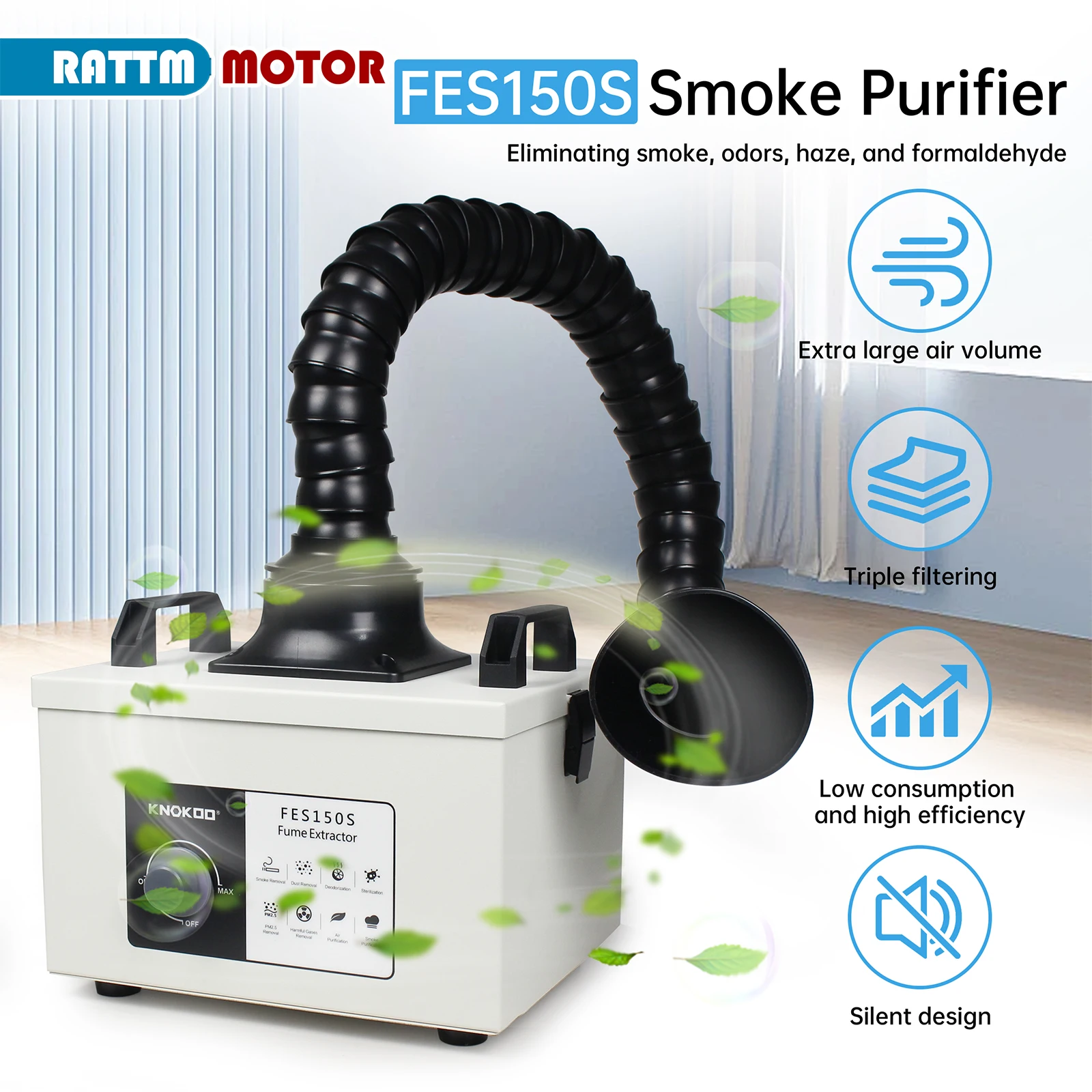 100W KNOKOO Laser Solder Fume Extractor 3 Stage Filter FES150S Mini Desktop Soldering Smoke Absorber Remover