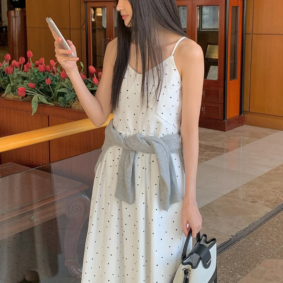 

Korean style Polka Dot Goddess Maxi Dress - Strappy Flowy Summer Sundress