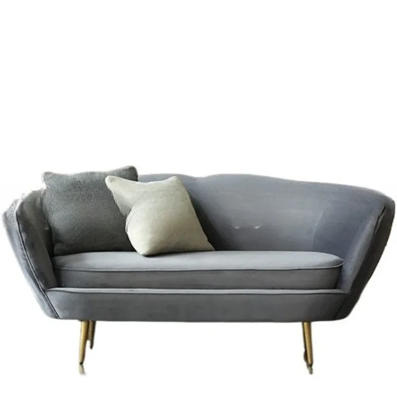 

Nordic modern stainless steel flannel three-person sofa furniture removable and washable cafe casual curved sofa