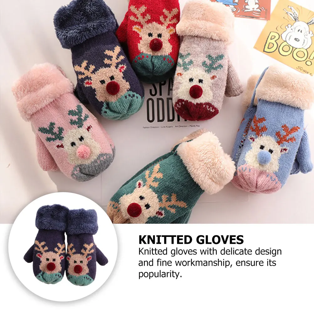 

2pcs Fleece Lined Warm Kids Mittens Thicken Knit Gloves Insulated Windproof Breathable Stylish Gift for Children Winter Playwear
