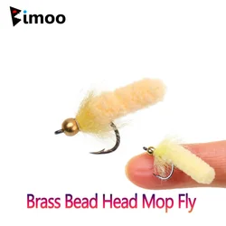 Bimoo 6PCS #7 Brass Bead Head Mop Fly Artificial Crane Fly Caddis Larva Wet Nymph Fly For Trout Grayling Fishing Lures Baits