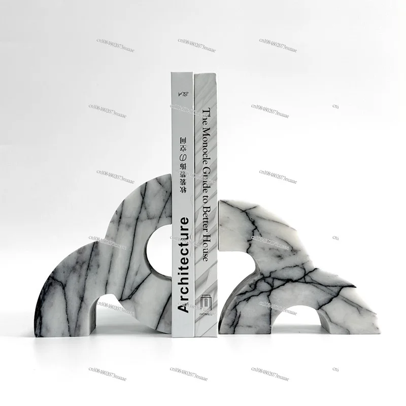

Modern Light Luxury Wabi-Sabi Style Marble Bookend Ornament Model Room Decoration Art Abstract Geometric Carving Book Rest