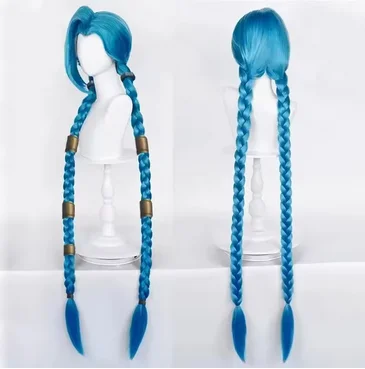 

LOL Jinx Cosplay Wig Long Braided Blue The Loose Cannon Wig with Blue Braid Heat Resistant Synthetic Hair Anime Wigs