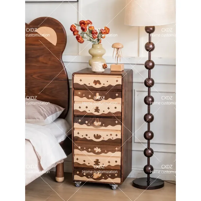 Wu Xiaoqi Dreaming Bear Six Bucket Cabinet All Solid Wood Dental Storage Bedroom Bedside Table Living Room Drawer Unit