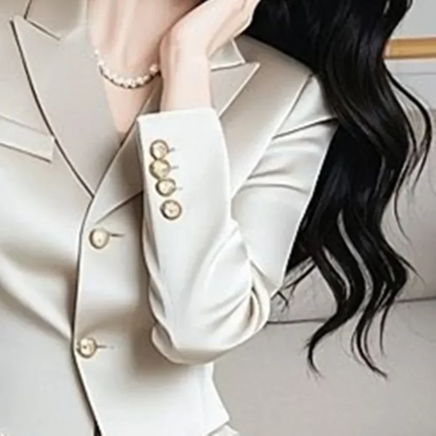 New Franch Luxury Fashion Two Piece Sets Women Elegant Notched Collar Short Blazer + High Waist Wide Leg Pants Women\'s Suit OL