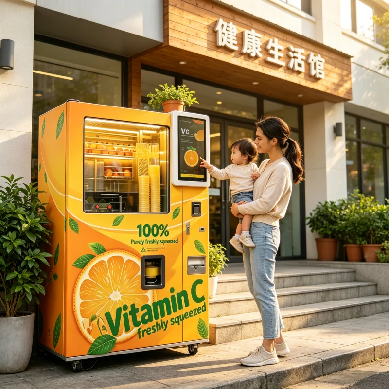 Fresh Orange Juice Vending Machine, Touch Screen Operation with QR Code, Coin, Credit Card and Token Payment for Business Center