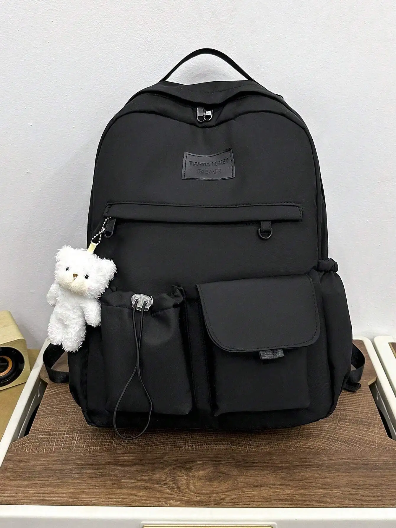 1 Pc Bear Pendant Decorated Large Capacity Backpack for Girls Daily School Outing