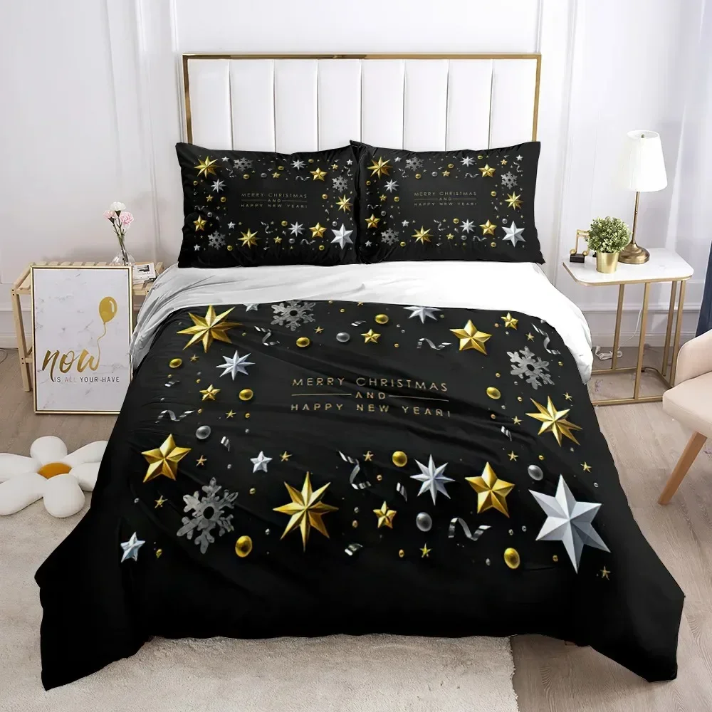 

Merry Chirstmas Happy New Year Santa Bedding Set Boys Girls Twin Queen Duvet Cover Pillowcase Bed Kids Adult