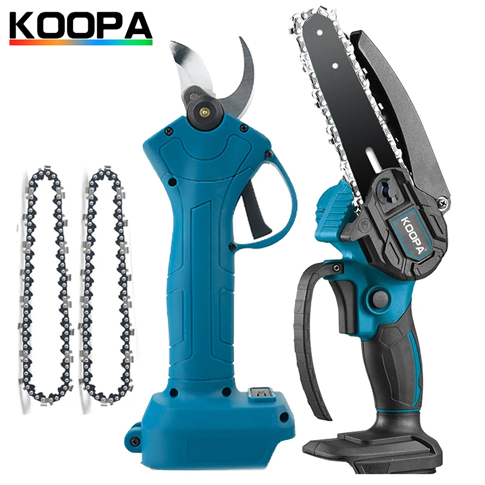 Koopa Tool 30mm Brushless Electric Pruners and Mini 6-Inch Brushless Chainsaw for Makita 18V Battery Tree Trimming Branch Cutter