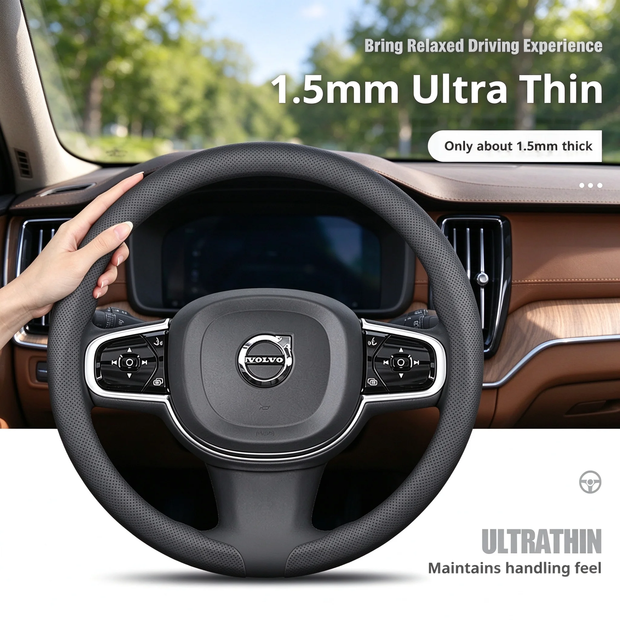 1.5MM Ultra Thin Leather Car Steering Wheel Cover For Volvo XC60 XC40 XC90 V60 V40 V90 S60 S90 2023 2024 2025 2026 Accessories