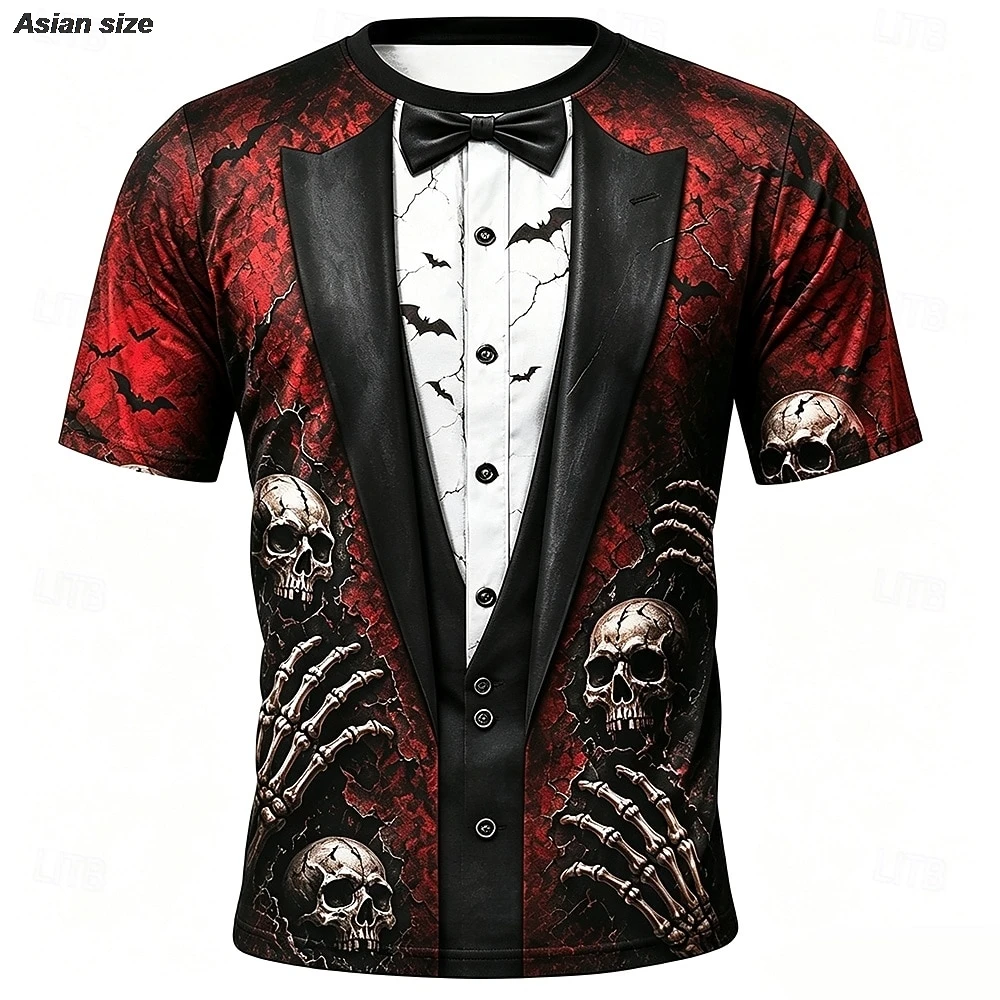 Halloween Men's Cool Skulls T Shirt Short Sleeve 3D Print Crew Neck Exaggerated Design