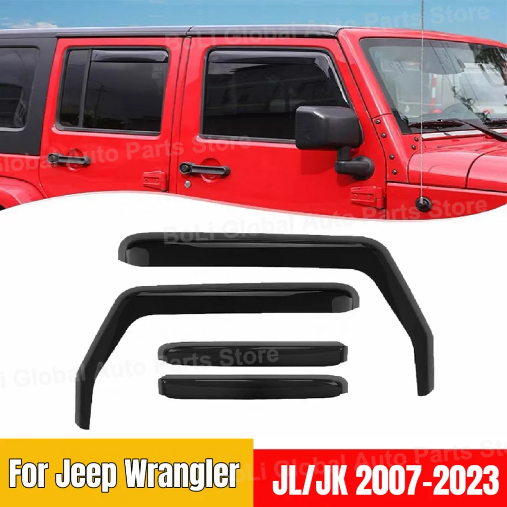 For Jeep Wrangler JL Unlimited JK 2007-2023 Car Side Window Wind Deflectors Vent Visors Sun Wind Rain Shield