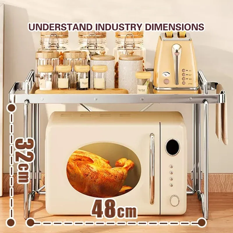 Modern Simple Ins Kitchen Stainless Steel Microwave Oven Metal Shelving Tabletop Finish Oven Rack Oil Wear Resistant Large Space