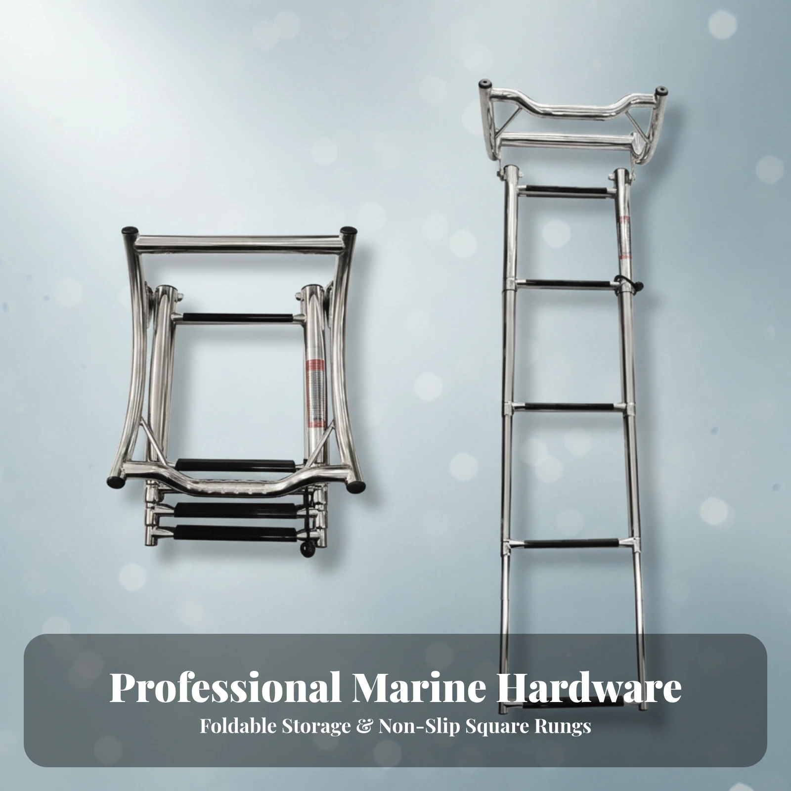 4-Step Boat Ladder Heavy Duty Boat Boarding Ladder Compact Polished for Yacht Owners, Boats, Yachts