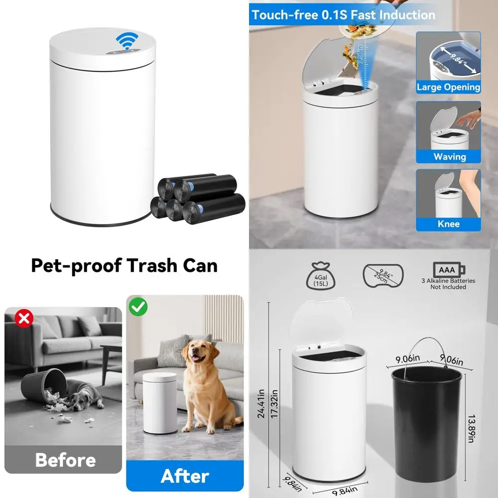 

Automatic Touchless 4 Gallon Stainless Steel Bathroom Trash Can with Motion Sensor Lid for Kitchen and Home Use