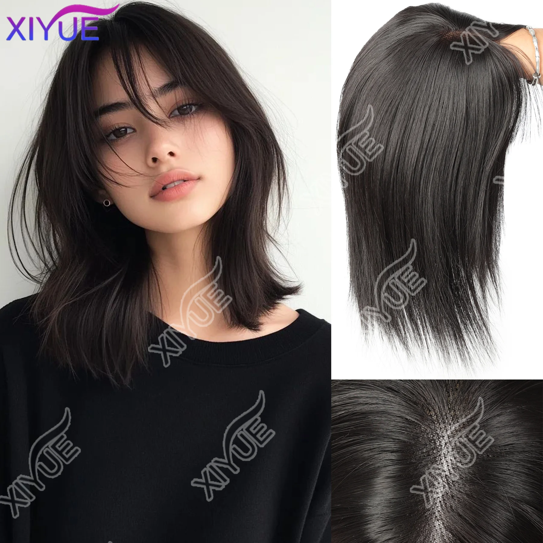 

Synthetic Long Straight Layered Hair Wig Clip in Hair Extensions Natural Fluffy Head Top Fake Hair Piece with Bang Clip