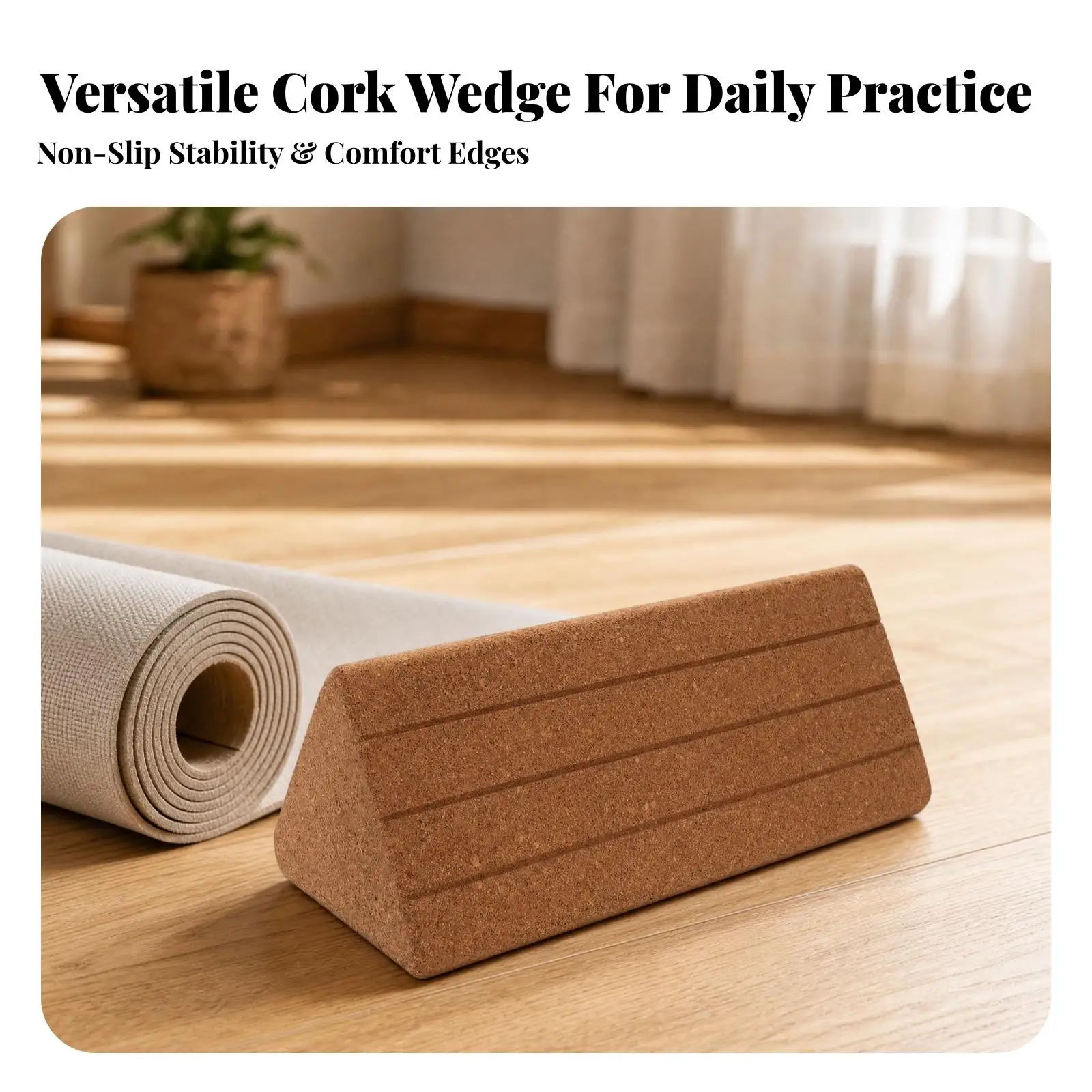 Eco Friendly Cork Yoga Block for Alignment and Mobility Work with Sloped Shape for Comfortable Support