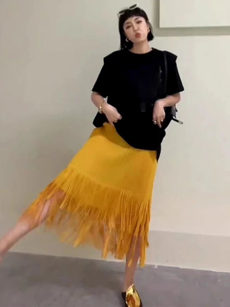 

Ele Flowing Tassel f Skirt for Women High Waist Slimming A-Line Summer New Sle Polyester Fiber Casual Commute Skirt