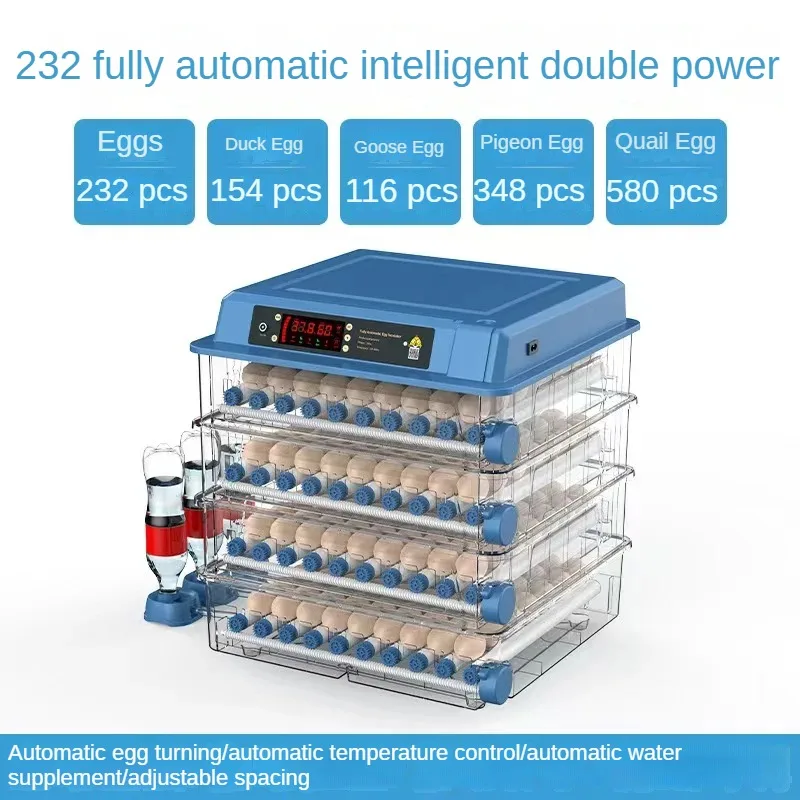 232-eggs Automatic Egg IncubatorDouble Power SupplyEgg Rutabaga IncubatorSmall Household Intelligent Egg Turning Incubator