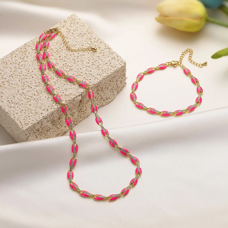 HECHENG,original fluorescent color chain necklace Bracelet ,fashion jewelry set factory direct sales wholesale