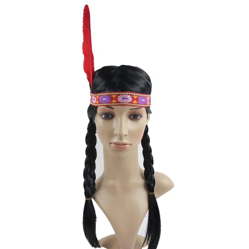 Funny Wig Set Curly Hair Cosplay Indian Headdress Halloween Party Masquerade Ball Props