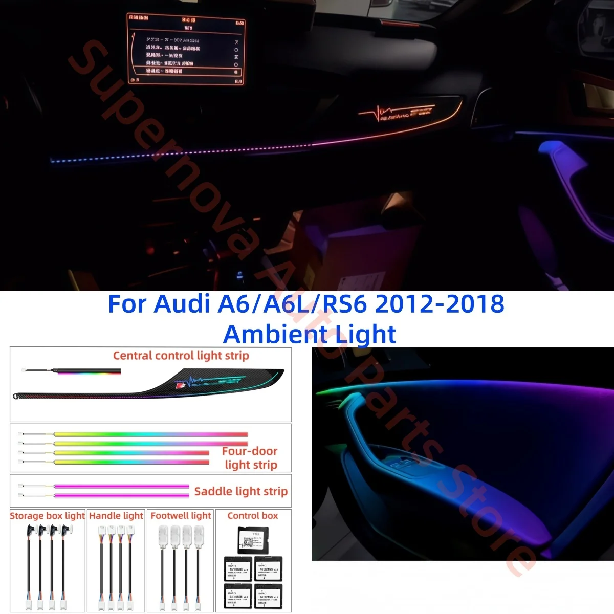 For Audi A6/A6L/RS6 2012-2018 Ambient light automotive interior lighting upgrade Auto parts carbon fiber pattern style 1:1 mold