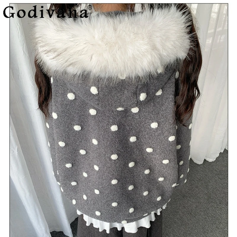 Mignon manteau en coton à pois imprimé complet pour les femmes hiver col de fourrure résistance à la chaleur Parkas femme japonais épais coton Parkas