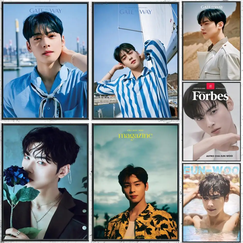 Actor Cha Eun-woo Poster Self-Adhesive Waterproof Wall Stickers, Coffee Bar Home Wall Decor