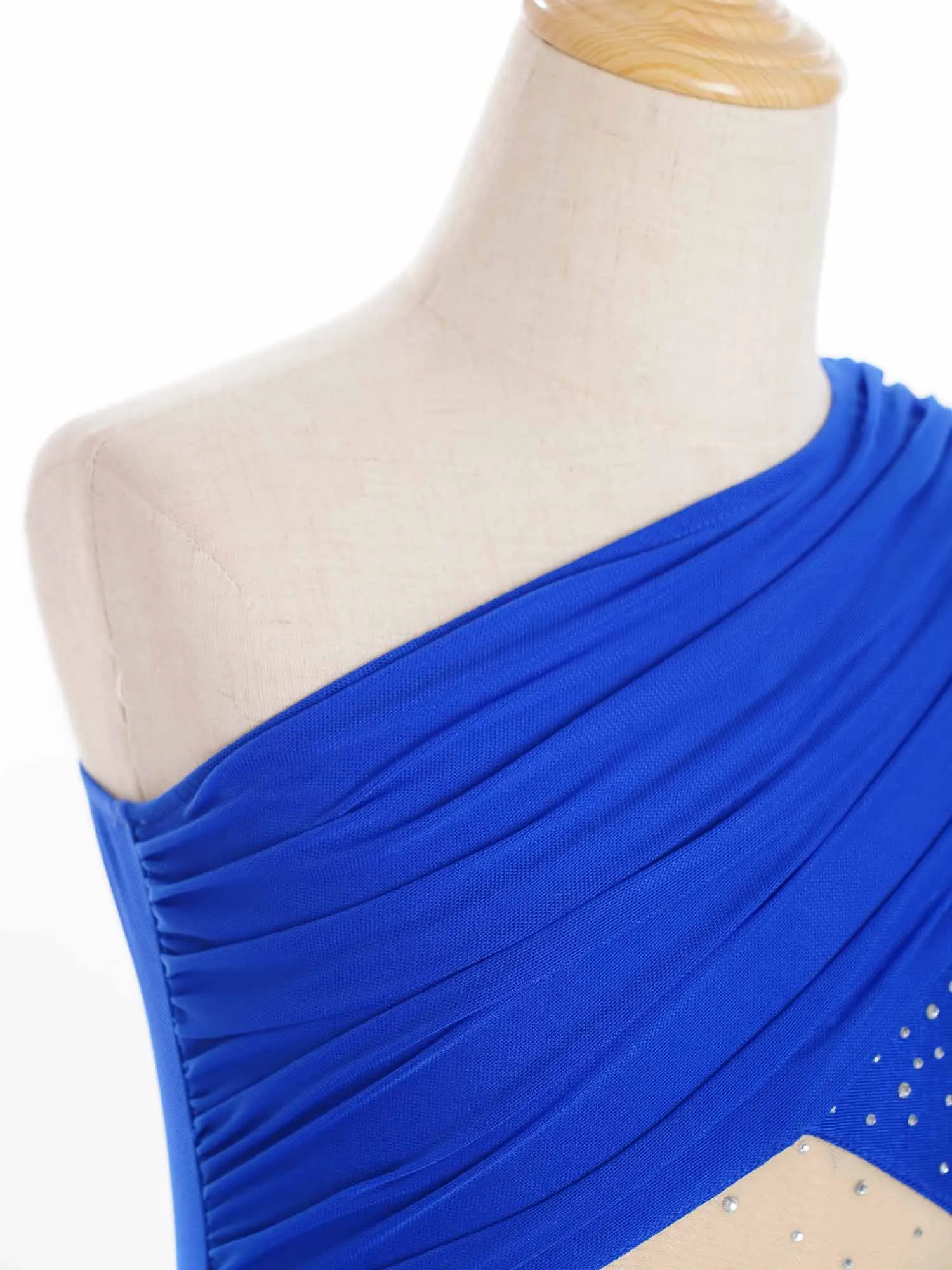 Dziecięcy dziewczęcy trykot do tańca lirycznego, na jedno ramię, bez rękawów, z przezroczystej siateczki, z błyszczącymi dżetami, kostium sceniczny.