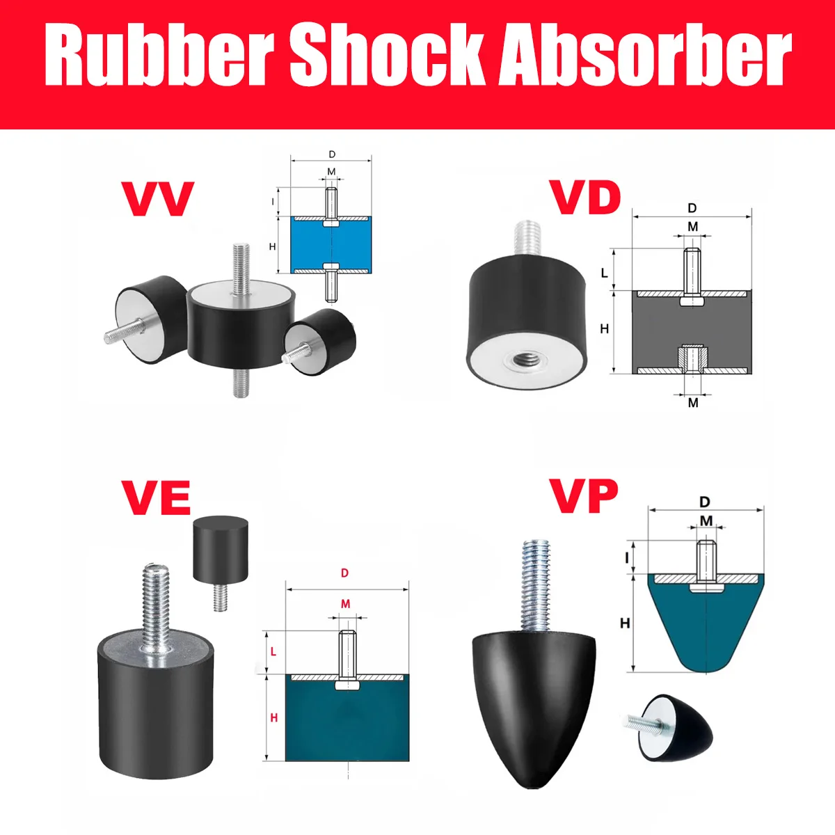 

1pcs VV/VP/VD/VE-Type Male Thread Rubber Shock Absorber Crash Pad M3 M5 M6 M8 M10 M12 M16 Damper Anti Vibration Isolation Mount