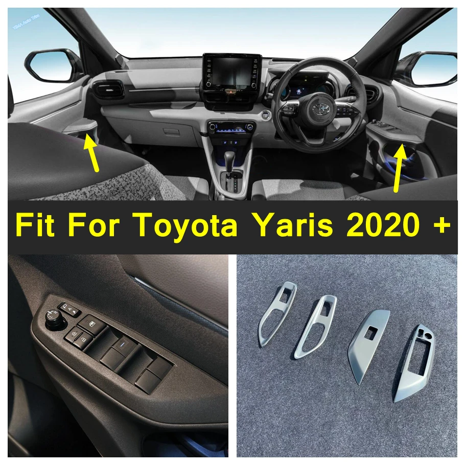 

RHD Auto Door Handle Holder Window Lift Button Switch Cover Trim For Toyota Yaris 2020 2021 Stainless Steel Interior Refit Kit