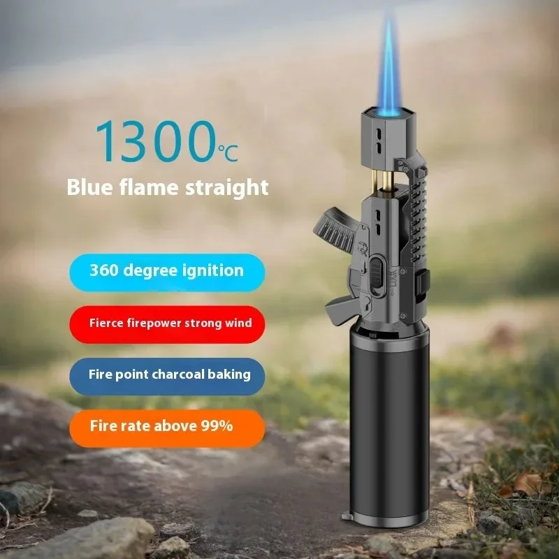 Metal Blue Flame Turbo Torch Lighter  Strong Firepower Windproof Inflatable Lighter Outdoor Kitchen BBQ Igniter Men\'s Gift