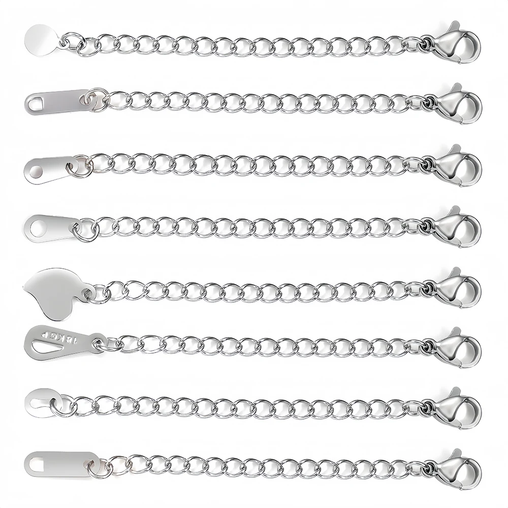 5/10 Stück Edelstahl-Verlängerungsketten, Verlängerungsketten mit Karabinerverschlüssen, Verbindungsstücke für DIY-Schmuckherstellung, Armbandzubehör – Detail 2