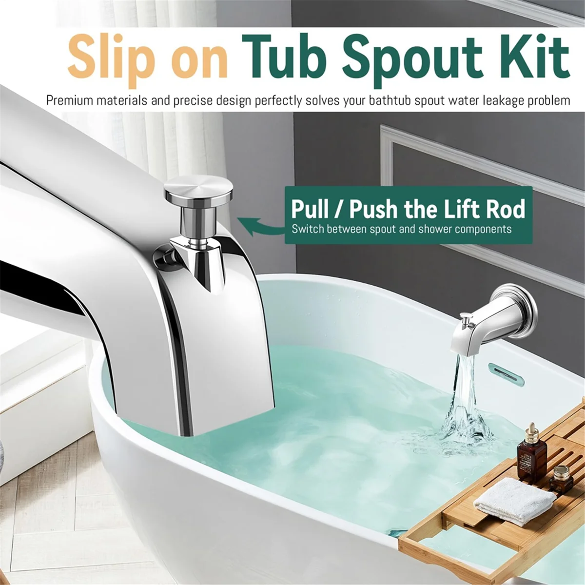 Bica de banheira ABJZ com desviador, torneira de banheira de banheiro com anel de cobertura de bico de banheira, cabe em tubo de água de cobre de 1/2 pol. (5/8 pol. de diâmetro)