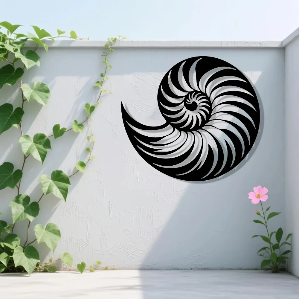 CIFBUY Wrought Iron Metal Wall Art Nautical Nautilus Shell Sculpture For Coastal Rustproof Weather Resistant Hanging Decor
