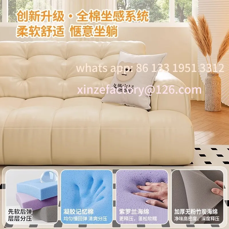 

Customizable marshmallow puff sofa French cream style light luxury living room retro simple straight row cloud leather sofa